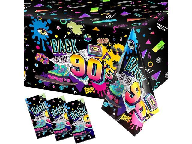 Tegeme 3 Pcs 90s Plastic Party Table Cover Back to the 90's Tablecloth 90s Birthday Party Decoration the 90's Hip Hop Supplies Throwback Birthday...