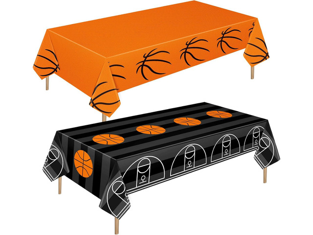 Mixweer 2 Pcs Basketball Plastic Tablecloth Birthday Party Decorations 54 x 108 Inch Basketball Field Rectangular Plastic Table Cover for Sports...