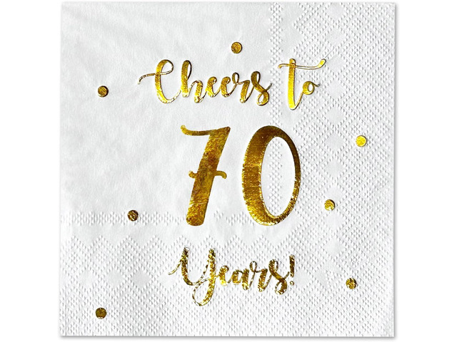 Cheers to 70 Years Cocktail Napkins Happy 70th Birthday Decorations for Men and Women and Wedding Anniversary Party Decorations 50-Pack 3-Ply...