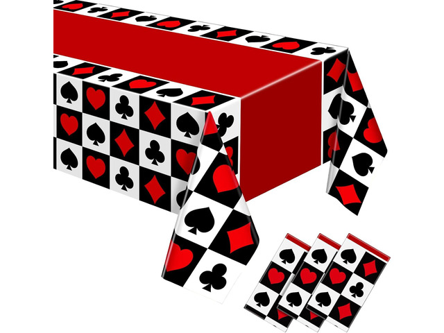 Hosuly 3 Pcs Casino Theme Party Decorations Poker Tablecloth Poker Plastic Disposable Table Cover Casino Theme Tablecloth for Game Birthday Playing...
