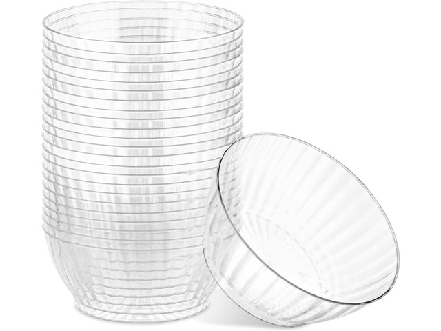 PLASTICPRO 30 Pack Crystal Like Clear Disposable Plastic Plates Dinner Dishes 6 ounce Bowls for Special Occasions Parties