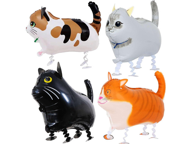 4 Pack Walking Cat Animal Balloons for Kids Birthday Party Pet Theme Decorations