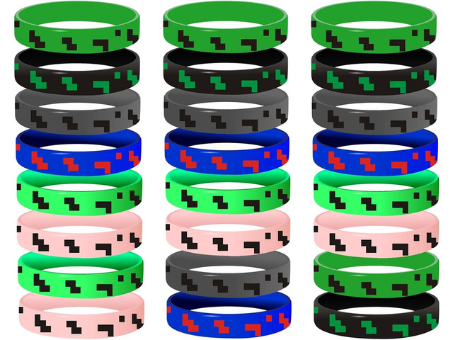 Pixel Theme Party Favors, 24 Pieces Silicone Bracelets Small Size,Birthday Decorations Party Supplies,Mining Goodie Bags Stuffers,Prizes Valentines...