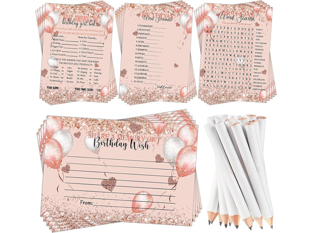 Fumete 100 Pcs Who Knows The Birthday Girl Best Cards with 20 Pre Pointed Pencils Set for 20 Guests, Girls Birthday Night Game Ideas, Girls Her...