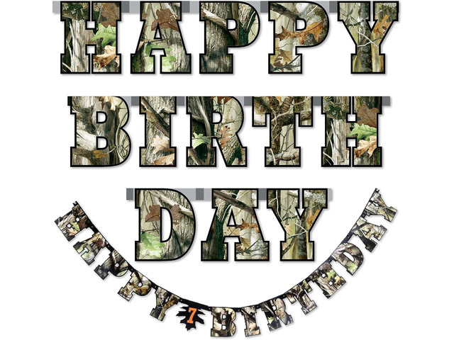 Havercamp Next Camo Happy Birthday Party Banner 1 Count Great for Hunter Themed Party, Camouflage, Rustic, Nature, Military, Kids Birthday Party