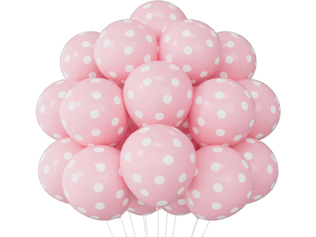 60PCS Pink Polka Dot Balloons 12 Inch Latex Helium Round Party Balloons Kit for Birthday Party Decorations