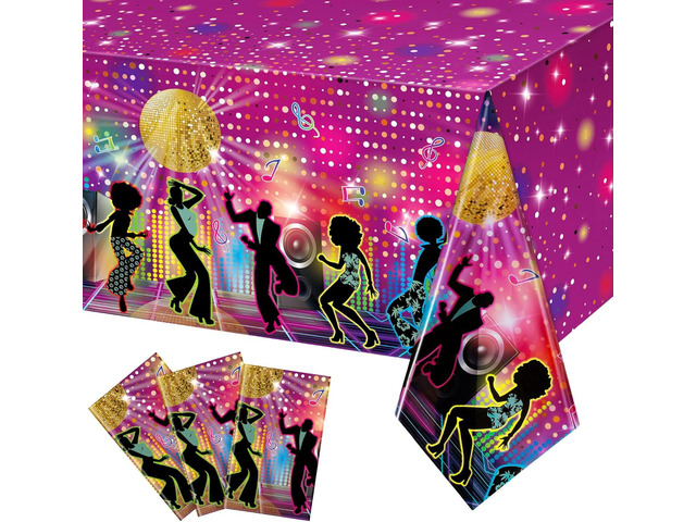 Moukeren 3 Pcs Disco Plastic Party Tablecloth 70's Party Table Cover 70s Birthday Supplies the 70s Decoration Throwback Birthday Decoration for...