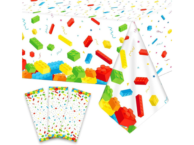 3 Pcs Building Blocks Tablecloth 105 x 54 inches - Building Blocks Theme Party Decorations Disposable Plastic Table Cover for Children Kids...