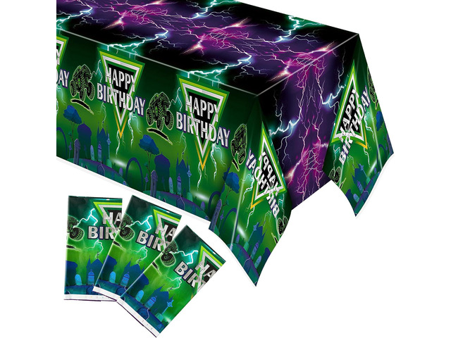 Green and Purple Monster Truck Tablecloths - Monster Truck Happy Birthday Disposable Rectangle Table Cover for Baby Shower Kids Birthday Party...