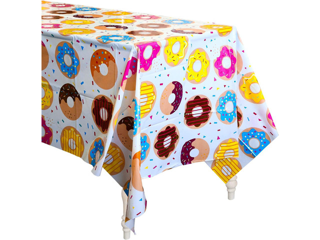 BeYumi 4Pack Donut Party Tablecloth, Rectangular Table Cover for Dining Room Kitchen Decor, Disposable Plastic Picnic TableCover for Kids Birthday,...