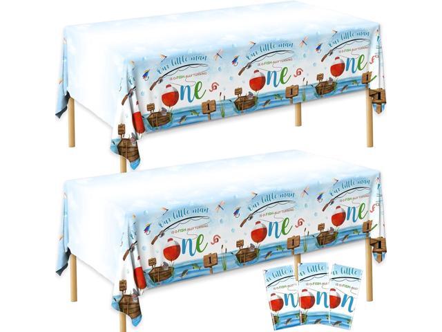 Ofishally One Birthday Decorations, 3Pcs Gone Fishing 1st Birthday Party Supplies Tablecloth, Little Fisherman Gone Fishing Rectangle Table Cover...