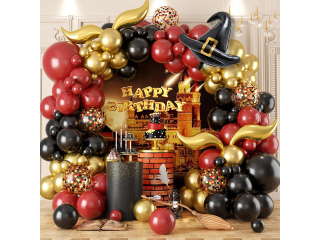 Balloon Garland Arch Kit Burgundy Black Gold Balloons with Bonus DIY Hat and Wings for Baby Shower Anniversary Graduation Party Supplies