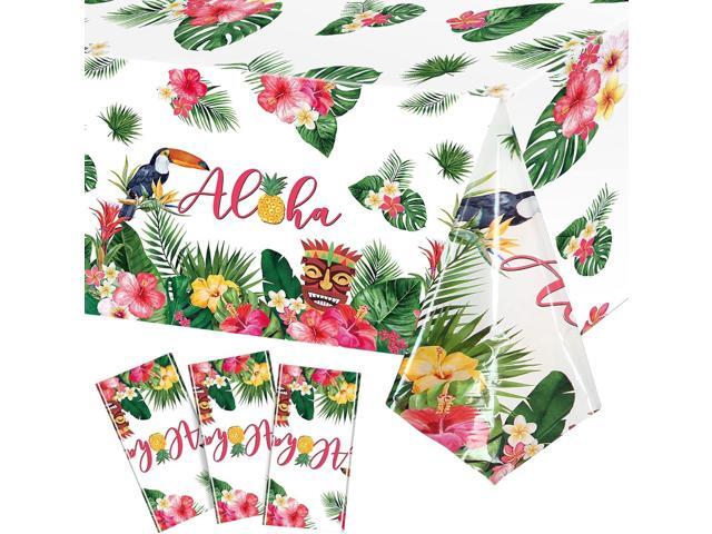 Breling 3 Pack Luau Party Decorations Hawaiian Table Cloth, 108 x 54 in Luau Party Favors Tropical Palm Leaves Tablecloths Hawaii Plastic.