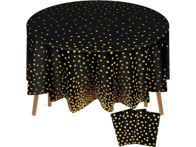 Newwiee 3 Pcs Round Dot Tablecloth 84 Inch Plastic Table Cover Graduation Confetti Tablecloths for Grad Wedding Bridal Shower Birthday Spring...