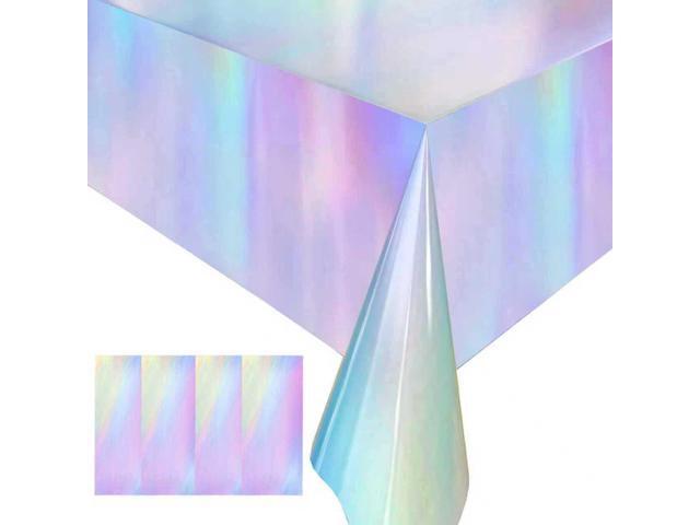 4 Pack Iridescent Plastic Tablecloths Disposable Table Cover Sparkly Foil Table Cloth for Rectangle Tables Party Decorations Birthday Princess...