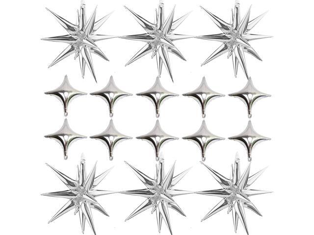 Silver Star Foil Balloons Kit with 6 Pack 12 Point Star Balloons Starburst Cone Balloons Spike Balloons and 10Pcs Four Pointed Star Balloos for...