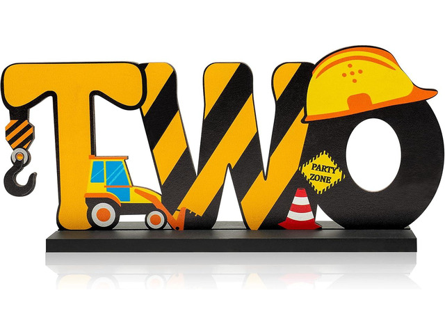 Haooryx Construction Truck Two Letter Sign Wooden Table Centerpiece for Boys, Two Years Old Baby 2nd Birthday Party Decorations, Construction Theme...