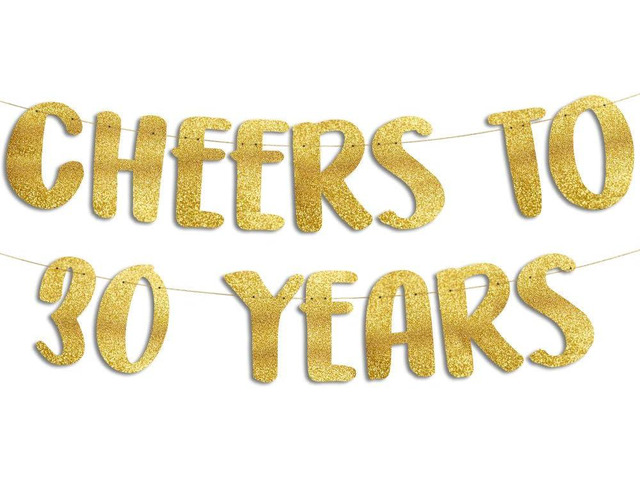 Pre-Strung Cheers to 30 Years Gold Glitter Banner - 30th Birthday and Anniversary Decorations for Men and Women - Party Supplies and Gifts
