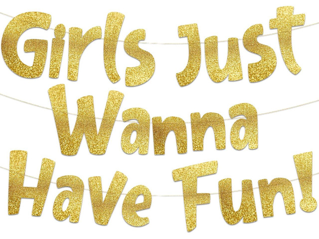 Pre-Strung Girls Just Wanna Have Fun Neon Gold Glitter Banner - Bachelorette Party Decorations for Her - Party Supplies, Favors and Gifts