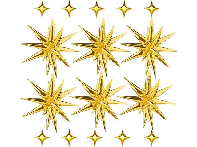 6 Pcs 22' & 10 Pcs 10' Star Foil Balloons - Gold, 12 Point & 4 Point Star Balloons for Party Supplies, Christmas, Birthday, Wedding
