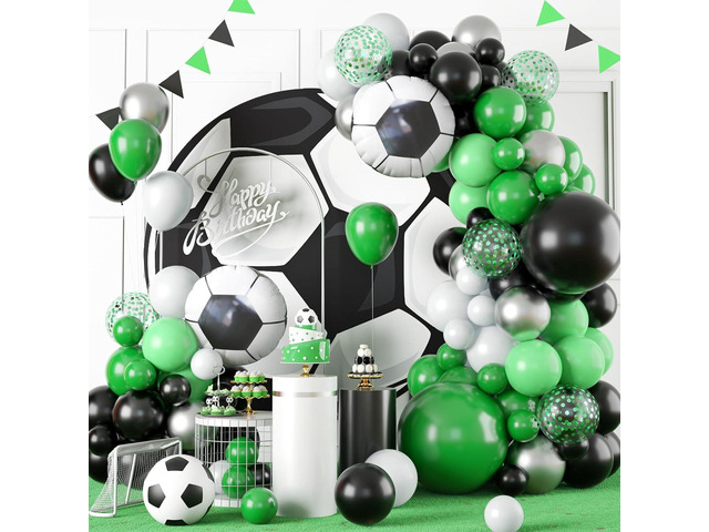 Soccer Party Balloon Garland Arch Kit, Green Black White Metallic Sliver Balloons Decorations With Soccer Foil Balloon for Men Teen Kids Soccer...