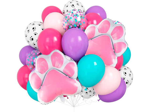 32PCS Dog Birthday Balloons, Sky Paw Print Balloons, Cartoon Dog Balloon for Birthday Party, Colorful Balloon for Girls Birthday Party (Pink Paw)