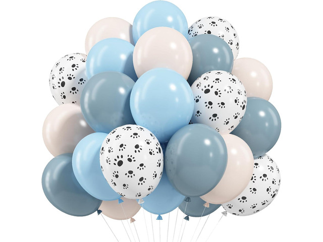 Dog Paw Balloons, 12 Inch Retro Dusty Slate Blue Pastel Muted Blue Sand White Helium Latex Balloon Paw Print Party Balloons for Kids Boys Girls...