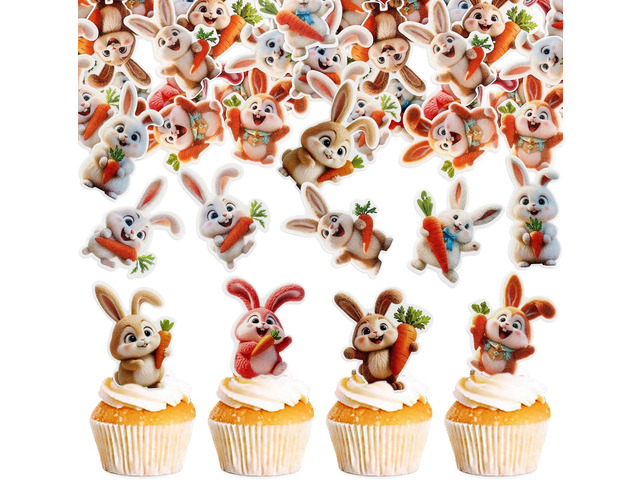 Ercadio 40 Pack Edible Easter Bunny Cupcake Toppers Rabbit Carrot Cupcake Drink Toppers for Easter Rabbit Theme Spring Birthday Baby Shower Party...