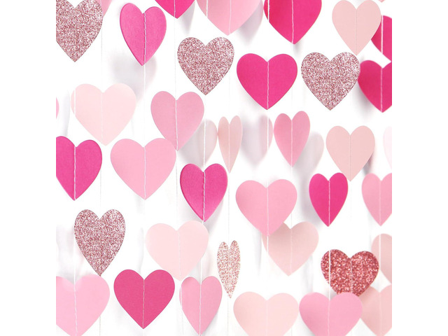 Hot-Pink Rose-Gold Party Decorations Heart-Garland - 52ft Wedding Bridal Shower Hanging Decoration Streamers Banner,Baby Girl Birthday Bachelorette...