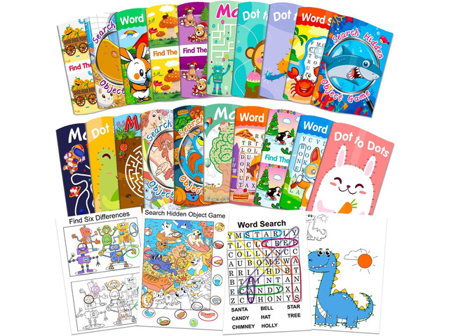 Elfew 20Pack Small Activity Books for Kids Age 4-8,8-12,Puzzles Books for Kids Party Favor Gift, Brain Game, Over 280 Different Games fit Classroom...