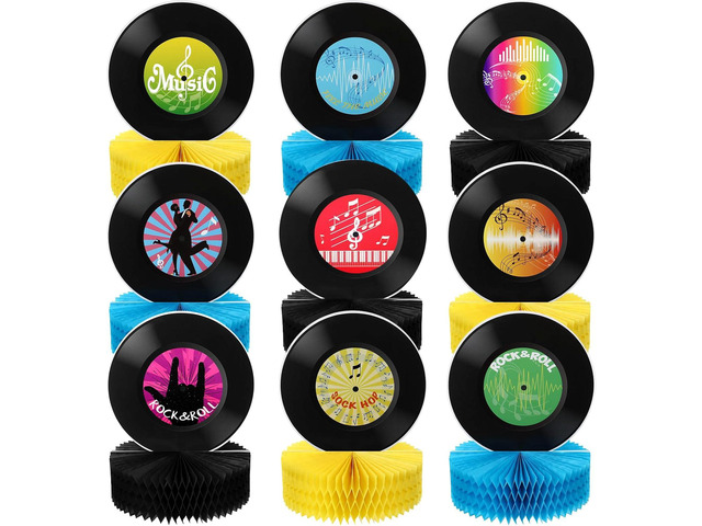 Jetec 9 Pieces Record Honeycomb Centerpieces 50s Sock Hop Party Decorations 70s Vinyl Rock and Roll Table Decor 3D Retro Music Table Centerpieces...