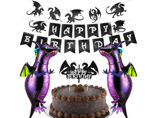 Boao 5 Pieces Dragon Cake Decoration Birthday Hanging Banner Funny Dragon Balloon Cupcake Topper for Dinosaur Birthday Party Supplies