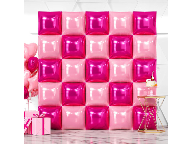 NISOCY 25PCS Hot Magenta Pink Square Foil Balloons Wall Backdrop Double Sided Metallic Pink Balloons Arch Kit for Galentines Valentines Day...
