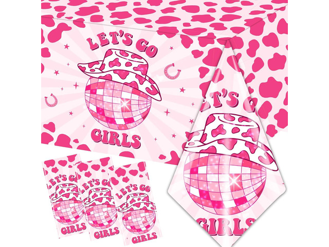 Let's Go Girls Tablecloths, 3 Pcs Cowgirl Birthday Supplies Rectangle Table Covers, Disposable Disco Cowgirl Tablecloth for Bachelorette Party...