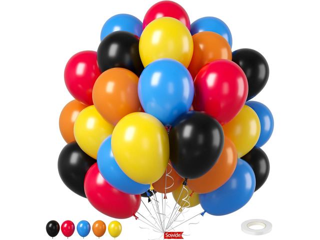 Race Car Balloons, 50Pcs 12 Inch Car Decorations with Red Blue Yellow Burnt Orange Black Party Balloons for Boy Birthday Race Car Themed Party...