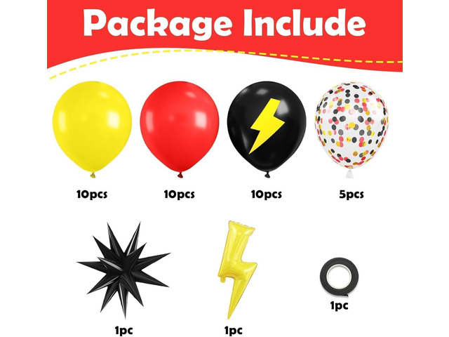 Red Black Yellow Balloons, Black and Yellow Balloons with Star and Foil Balloon for Boys Birthday Lightning Party Baby Shower Graduation Supplies...