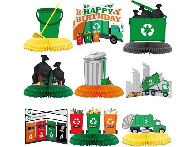 Tinlade 9 Pcs Trash Truck Birthday Decorations Garbage Truck Honeycomb Centerpieces for Tables with Cardboard Standups 3D Double Sided Trash Car.
