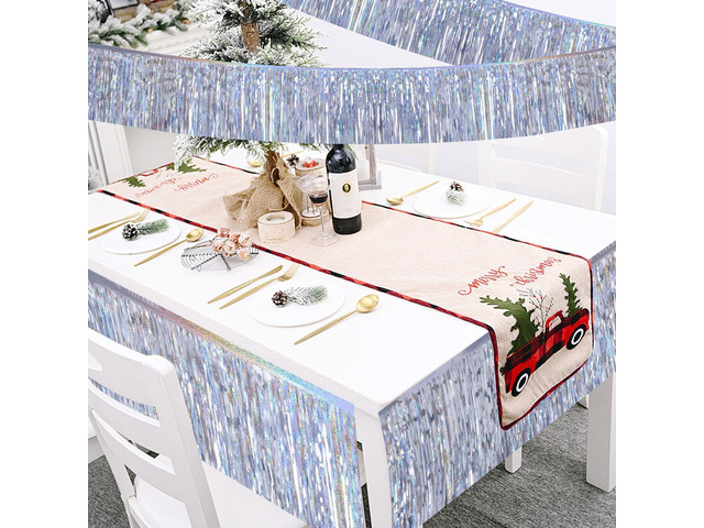Laser Silver Streamers Party Decorations 4Pack 48FT Table Skirt Tinsel Garland Metallic Parade Float Decorations Ceiling Backdrop Curtain for...