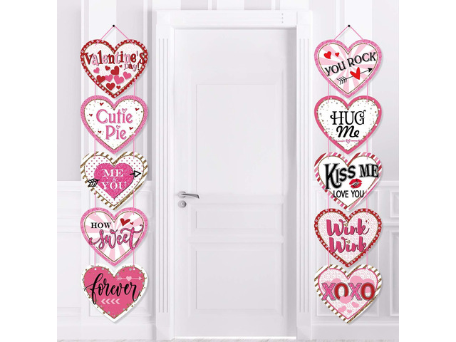 Blulu Valentine Heart Door Banner Conversation Hanging Porch Sign Decoration Pink Heart Banner Crafts Supplies for Valentine Holiday Party Romantic...