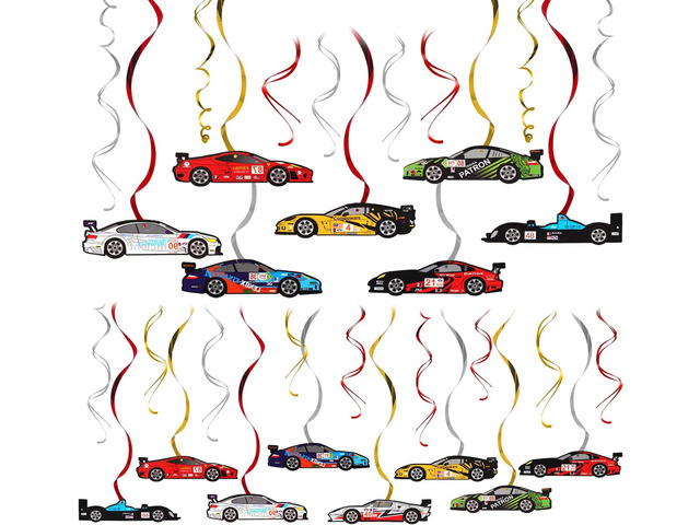 Racing Car Party Foil Swirls Streamers Photo Booth Props Kit - 30 Pcs Room Hanging Decorations Happy Birthday Childrens Kids Favors Party Supplies...
