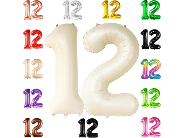 KatchOn, Gaint Cream White Number 12 Balloon - 40 Inch 12 Birthday Decor 12th Birthday Decorations for Party Cream 12 Balloon Number 12...