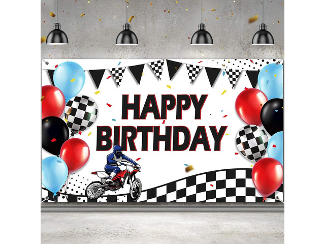 Sumind Dirt Bike Birthday Decoration Backdrop Banner Hot Race Motocross Racing Dirt Bike Themed Birthday Party Supplies, 72.8 x 43.3 Inch