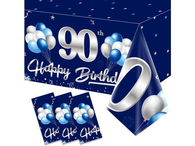 Turypaty 3 Packs 90th Birthday Tablecloth Decoration for Men, Blue Silver Happy 90th Birthday Table Cover Party Supplies, Ninety Years Old Birthday.