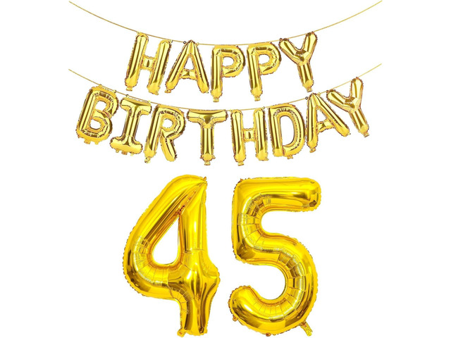 SHUNTAI 45th Birthday Decorations for Men Women 45 Number Balloons Gold Jumbo Numbers 54 Foil Mylar Balloon with Gold Letters Happy Birthday...