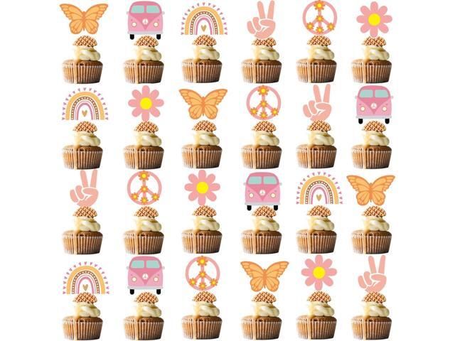 48Pcs Hippie Party Cupcake Toppers for Two Groovy Birthday Party Decorations Boho Rainbow Party Supplies