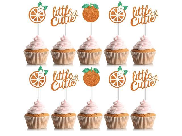 Zonon 48 Pcs Baby Shower Little Cutie Glitter Cupcake Toppers Tangerine Theme Citrus Cake Topper Party Favors for Hey Little Cutie Birthday Fruit.