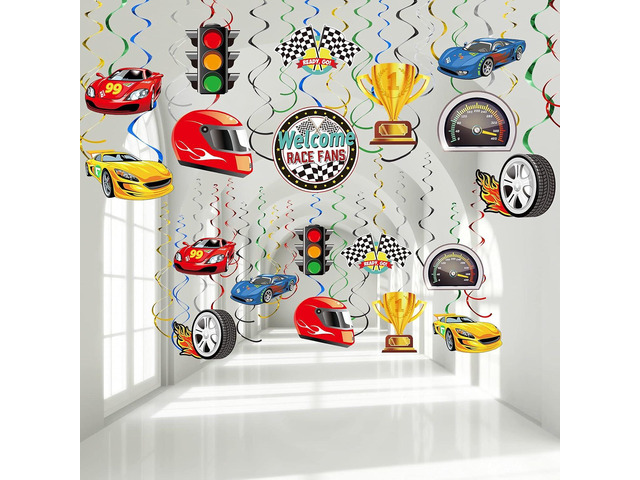 Containlol 30 Pcs Race Car Party Hanging Swirls Decorations Racing Ceiling Streamers Checkered Flags Hot Car Birthday Party Supplies Foil for Men...