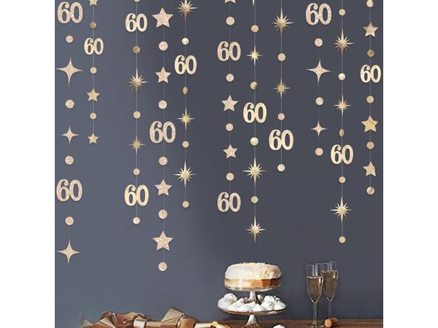 Champagne Gold 60th Birthday Decorations Number 60 Circle Dot Star Garland Metallic Streamer Banner for Women Mens Cheers to 60 Years Old Birthday...