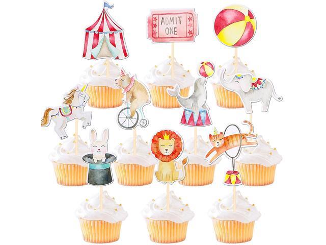 40 PCS Circus Cupcake Toppers Double Sided Vintage Circus Animals Cupcake Picks Tiger Lion Bear Elephant Horse Cake Decorations for Carnival Theme.