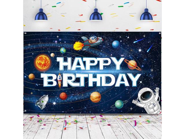 Sumind Space Happy Birthday Decorations Background Astronaut Rocket Backdrop Banner Solar System Planets Poster for Kids Boys Space Birthday...
